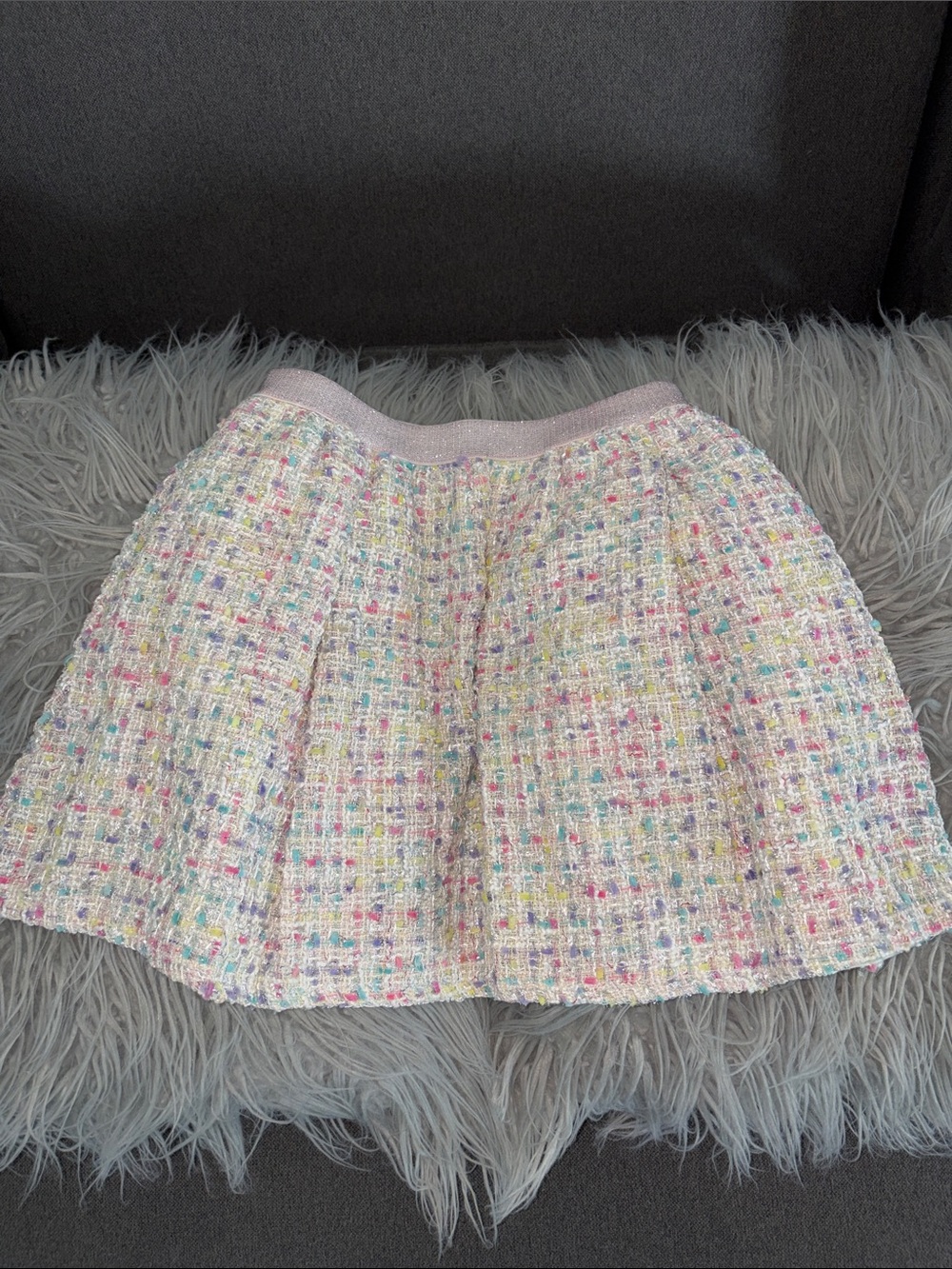 Girls Multicolored Pastel Tweed Flared Skirt with light purple Waistband